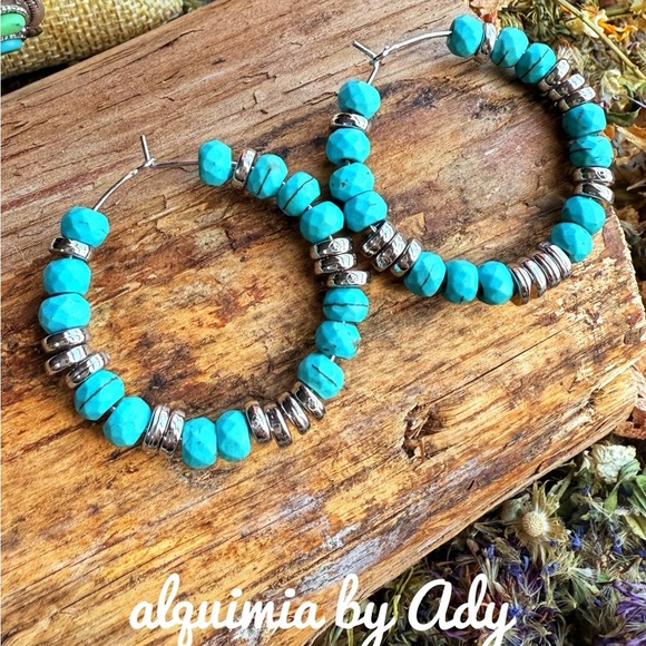 Turquoise statement large hoops earrings - Picture 1 of 1